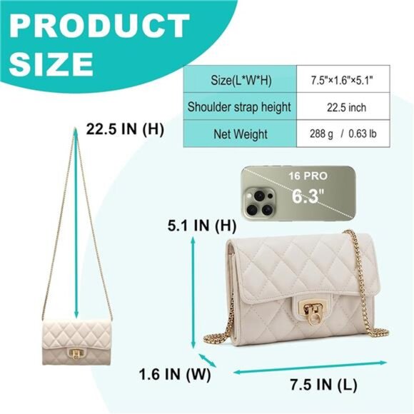 Clutch Purses for Women with Quilted Designs, Beige - Picture 3 of 6